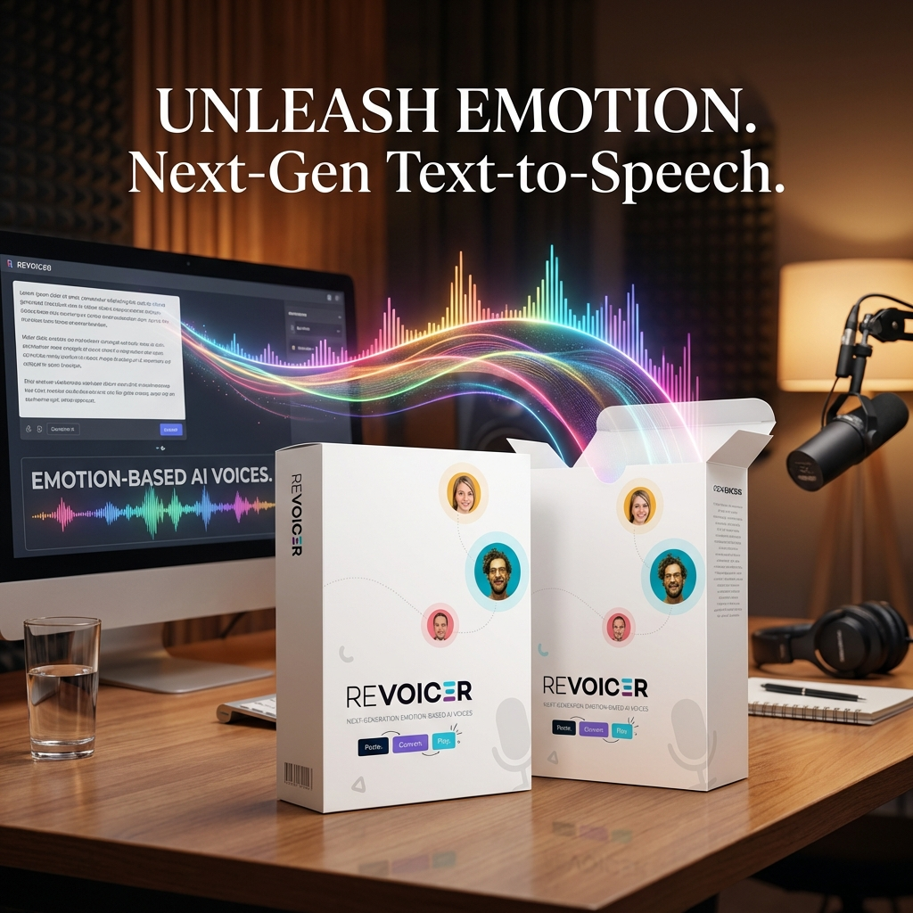 Revoicer - AI Text To Speech Facebook ad: 100+ Human-Sounding AI Voices With EMotions