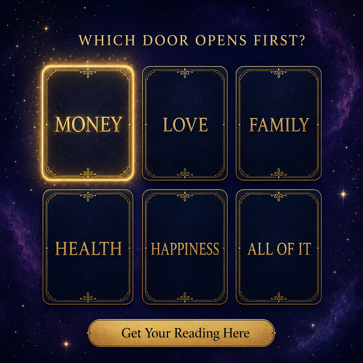 Destiny Matrix Reading Facebook ad: Six doors. The chart opens one first.