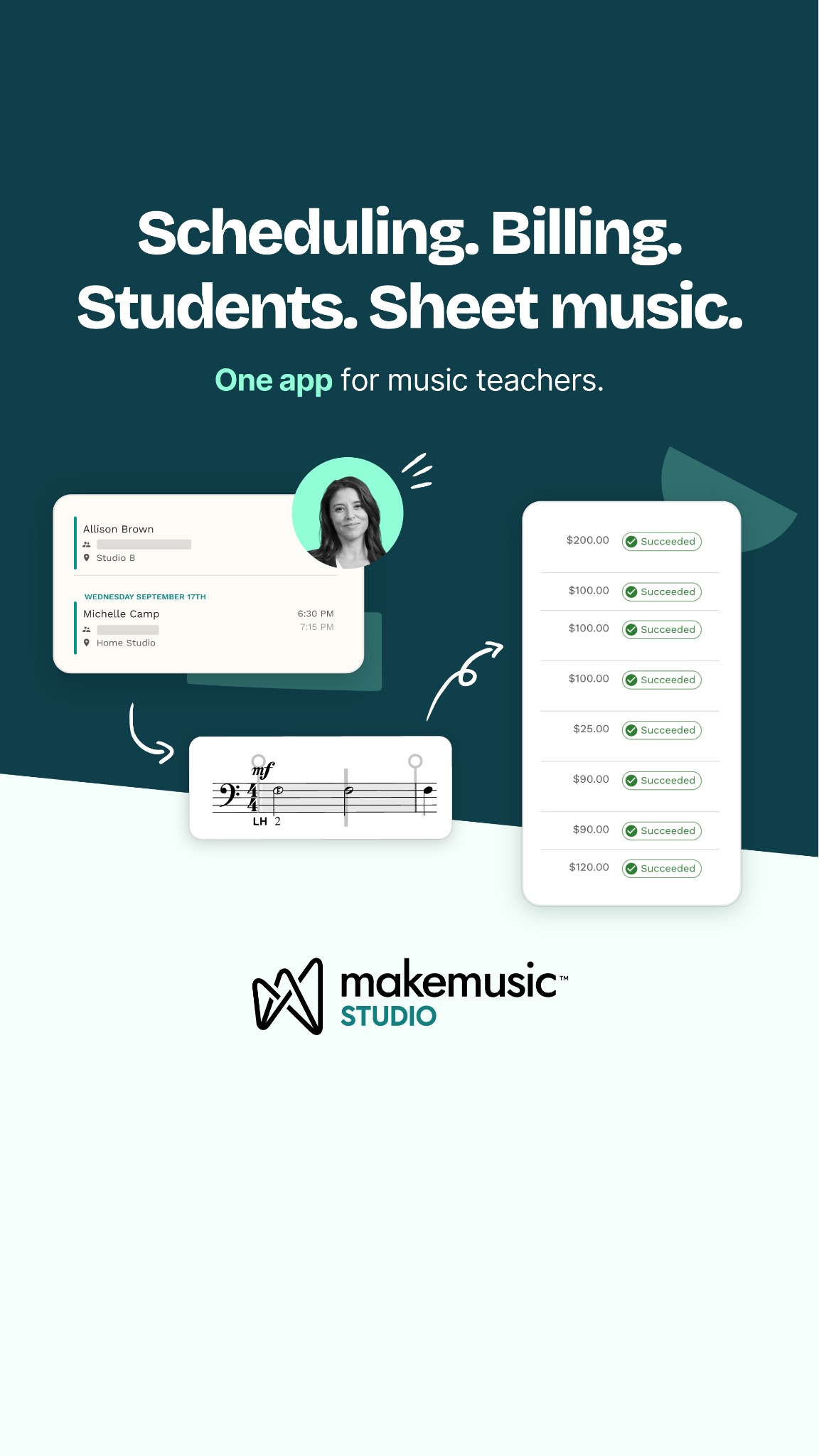 MakeMusic Studio Facebook ad: One app for music teachers.