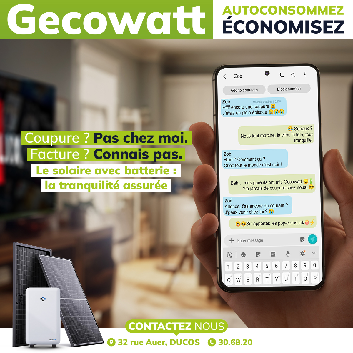 Gecowatt Facebook ad: Agissez dès maintenant!