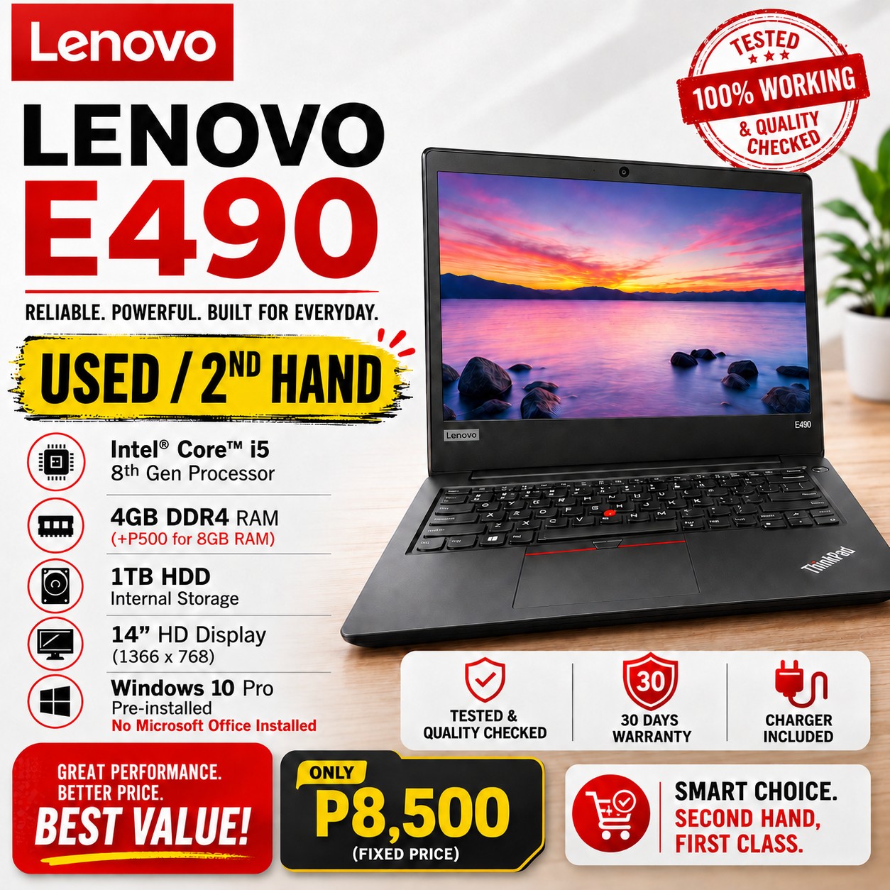 Xuretail Facebook ad: 2nd Hand E490 with Warranty