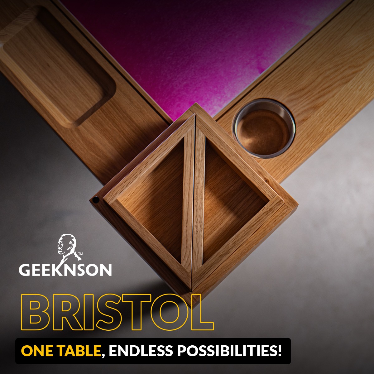 Geeknson - furniture for Geeks Facebook ad: Transform Your Game with the Bristol Table!