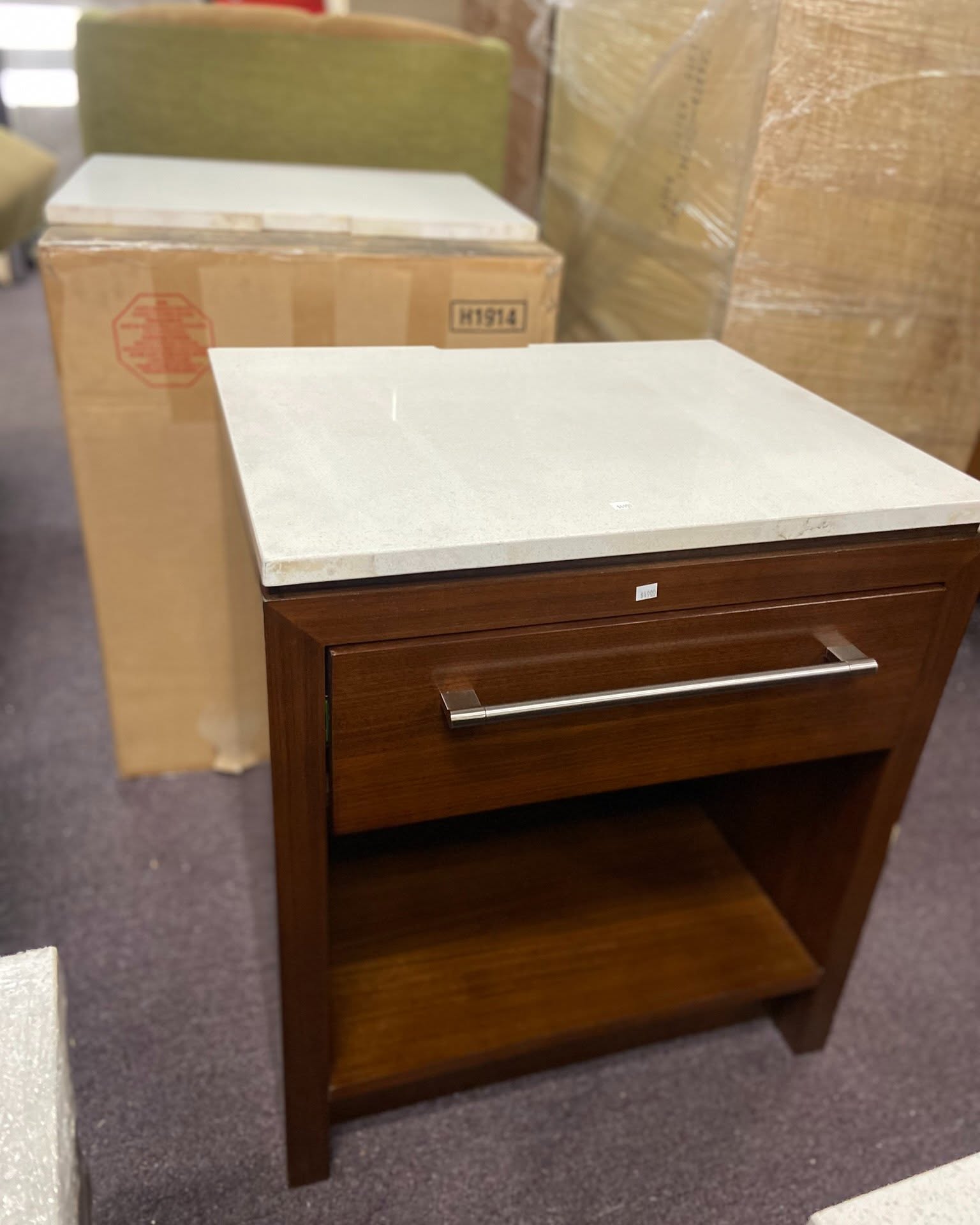 Stan Williams Facebook ad: White Quartz Top Nightstands $49 each and 240 Available…