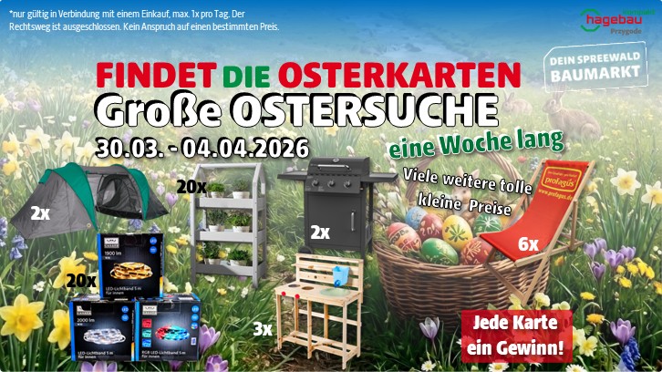 Hagebau kompakt Przygode Vetschau Facebook ad: GROSSE OSTERSUCHE IM HAGEBAU SPREEWALD-BAUMARKT in VETSCHAU