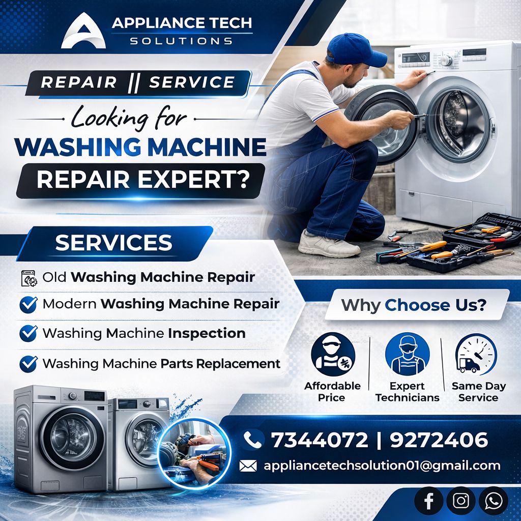 Appliance Tech Solutions Facebook ad: WASHING MACHINE & DRYER REPAIRS & COMPLETE SERVICE…