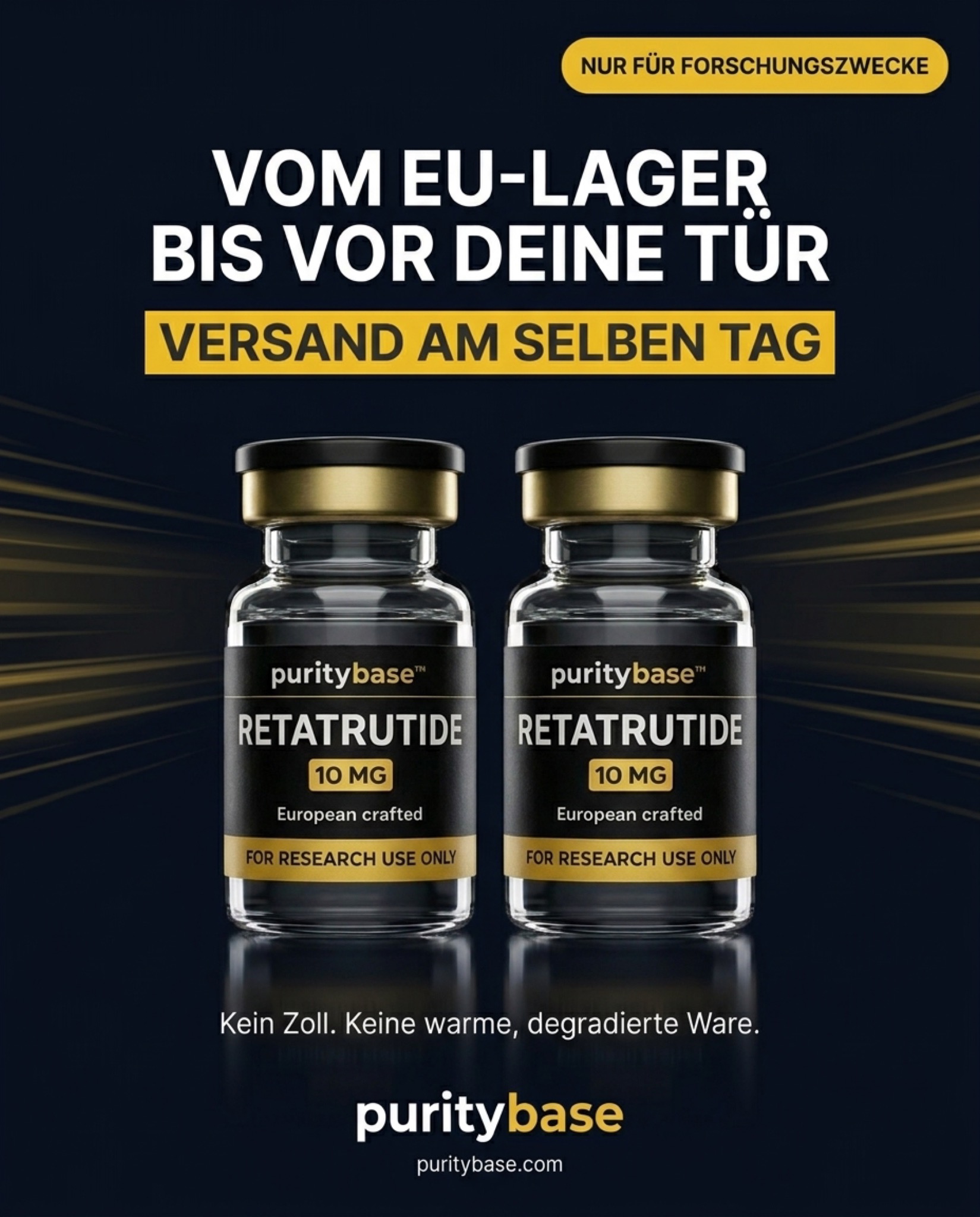 PurityBase Facebook ad: ≥99 % Reinheit. Unabhängig geprüft. Sofort lieferbar