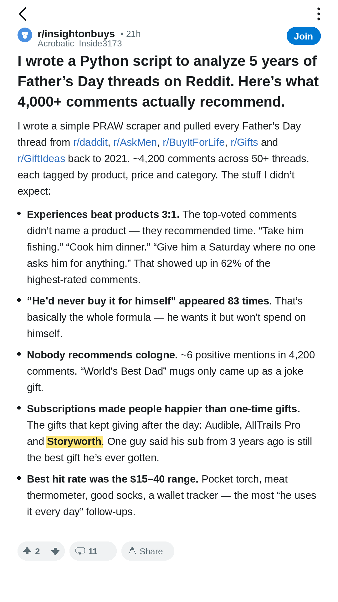 Storyworth Facebook ad