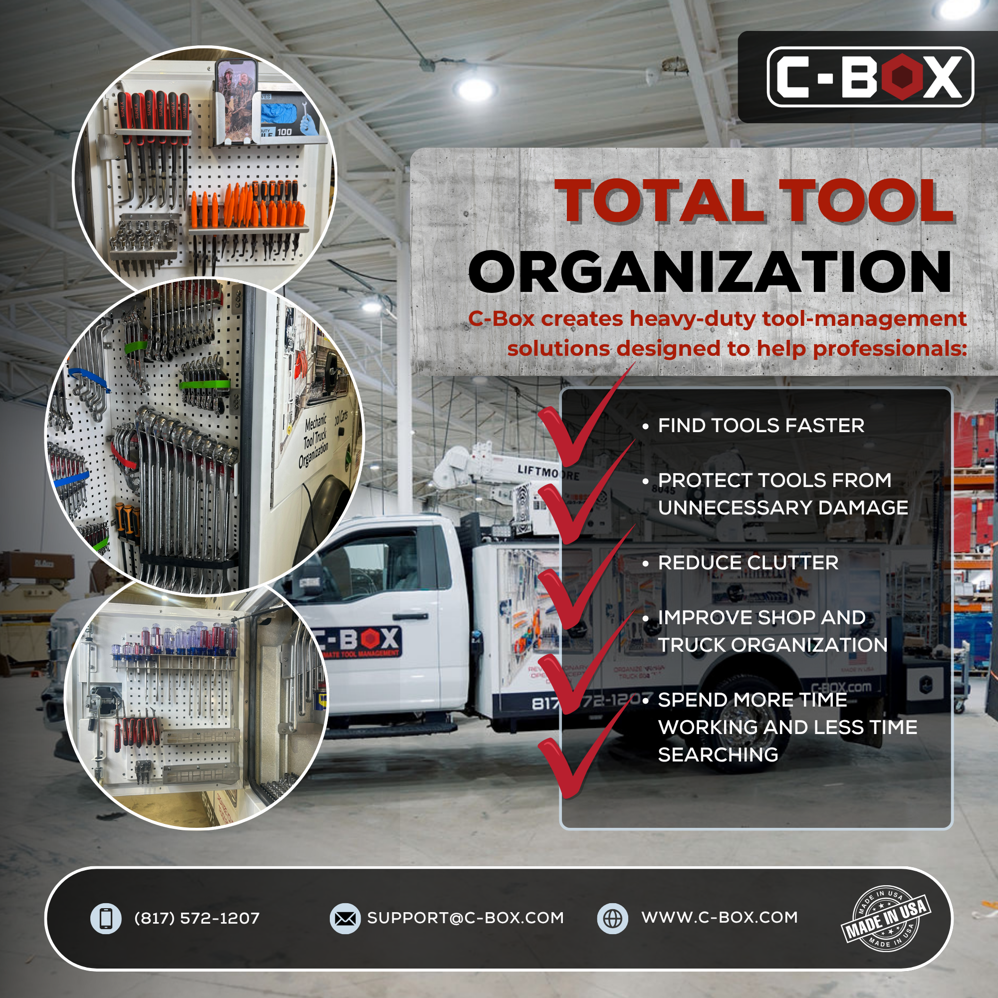 C-Box Ultimate Tool Management Facebook ad: MORE TOOLS. SAME SPACE.