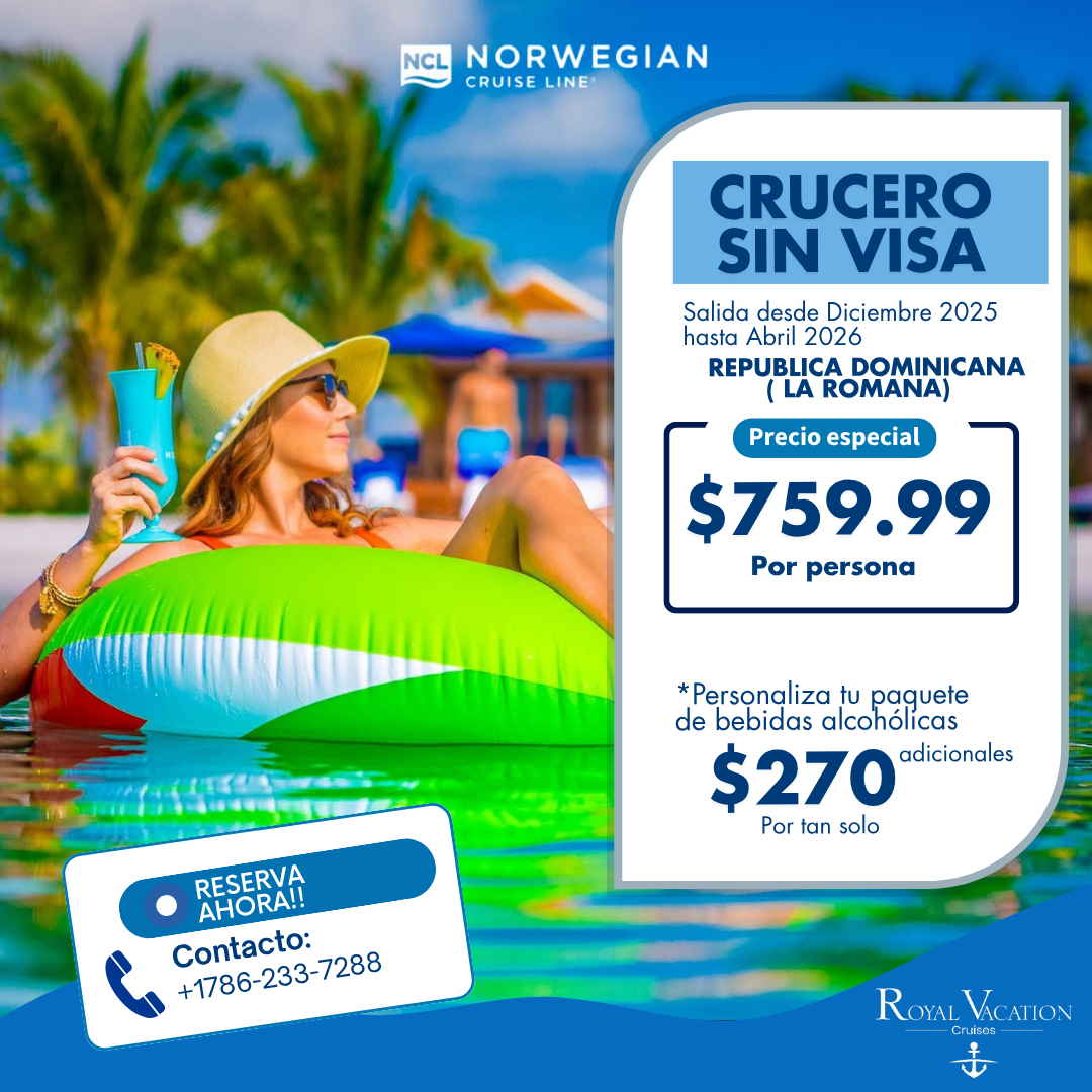 Royal Vacation Cruises Facebook ad: ¡Zarpa desde Punta Cana sin necesidad de visa…