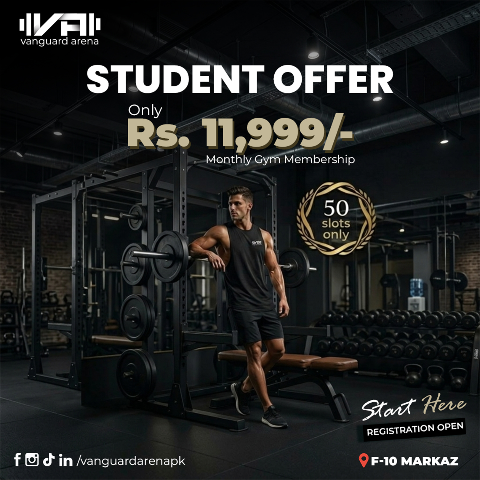 Vanguard Arena Facebook ad: Students, your gym era starts NOW.
