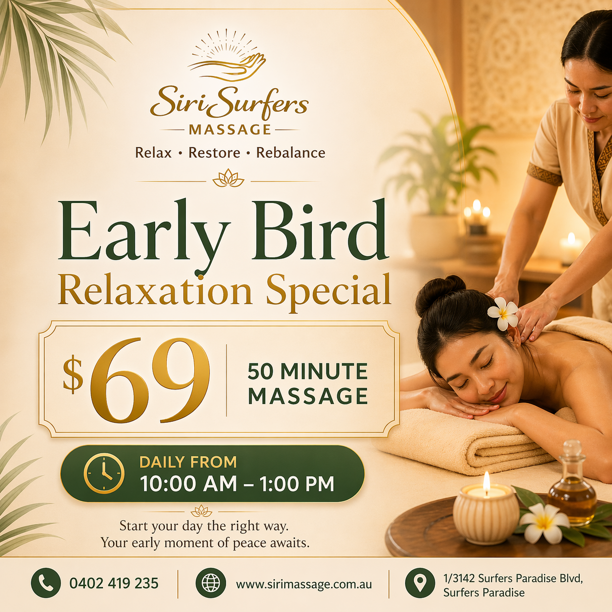Siri Massage Surfers Paradise Facebook ad from May 14, 2026