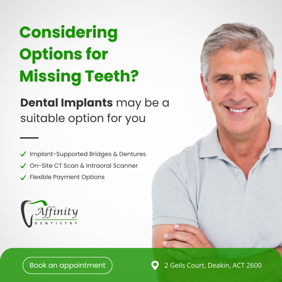 Affinity Dentistry Facebook ad: Dental Implants Available