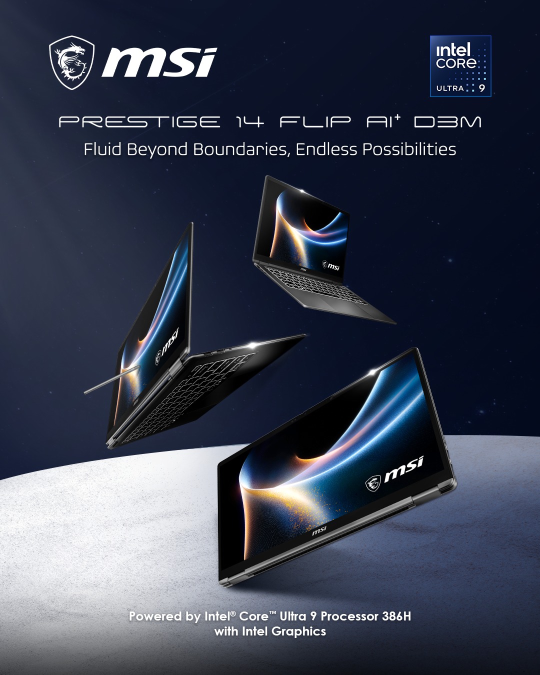 MSI Gaming Facebook ad: Fluid Beyond Boundaries, Endless Possibilities.