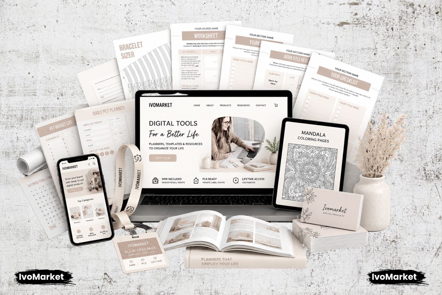 Ivomarket Facebook ad: Ready-to-Sell Digital Products Library (MRR)