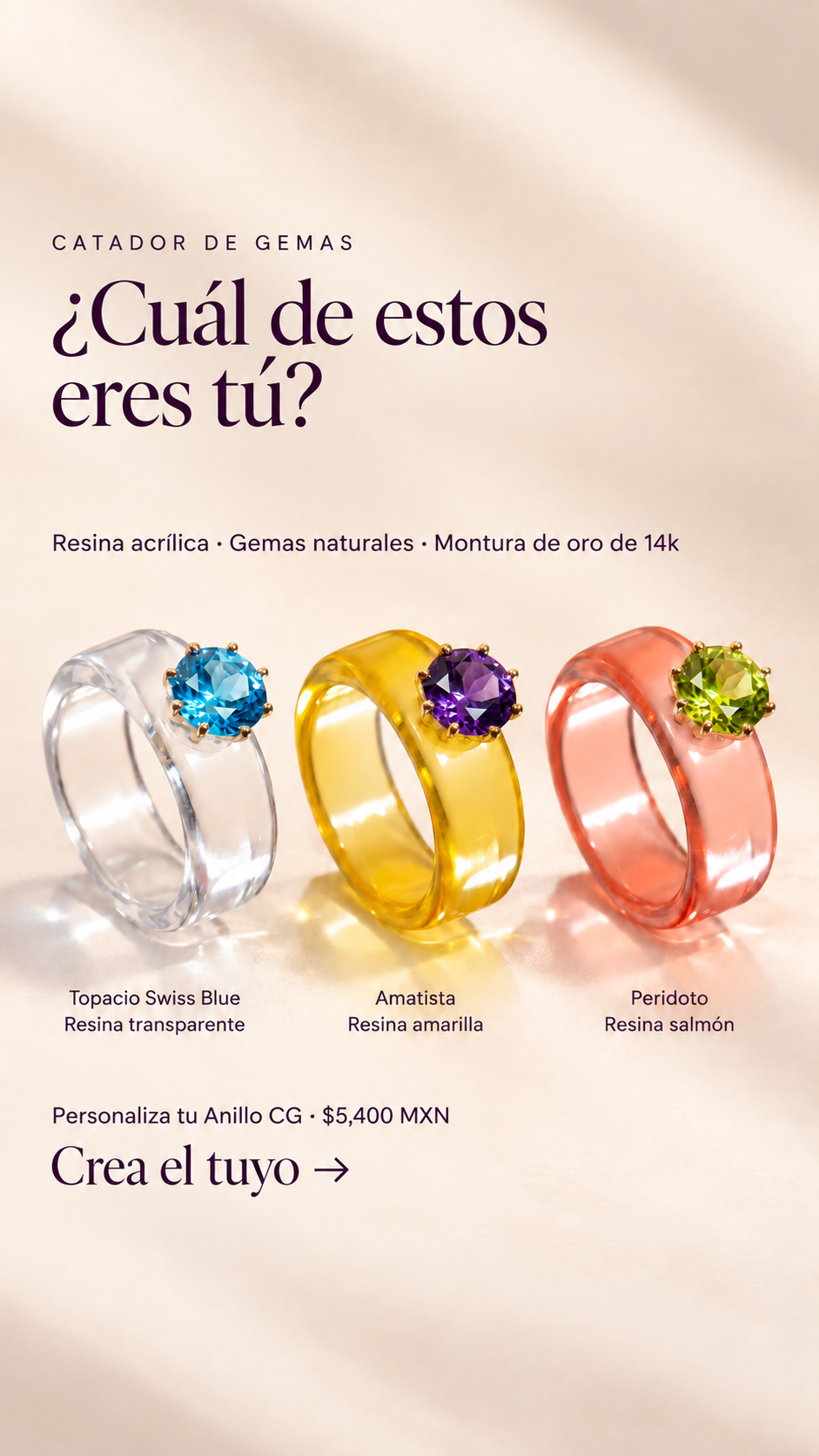Catador de Gemas Facebook ad: Tu gema. Tu color. Tu anillo.