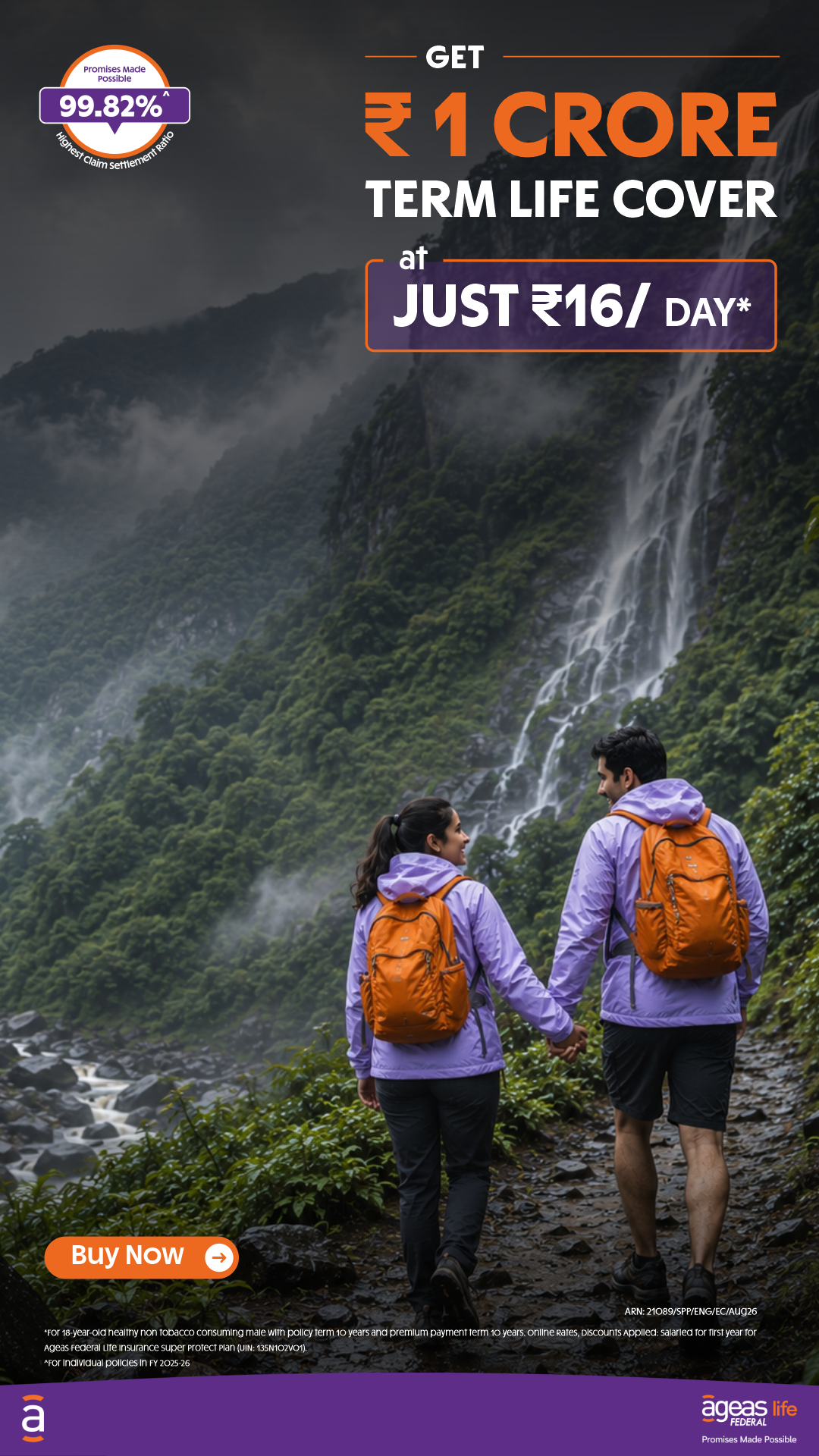 Ageas Federal Life Insurance Facebook ad: 2Cr Life Cover at ₹28/Day