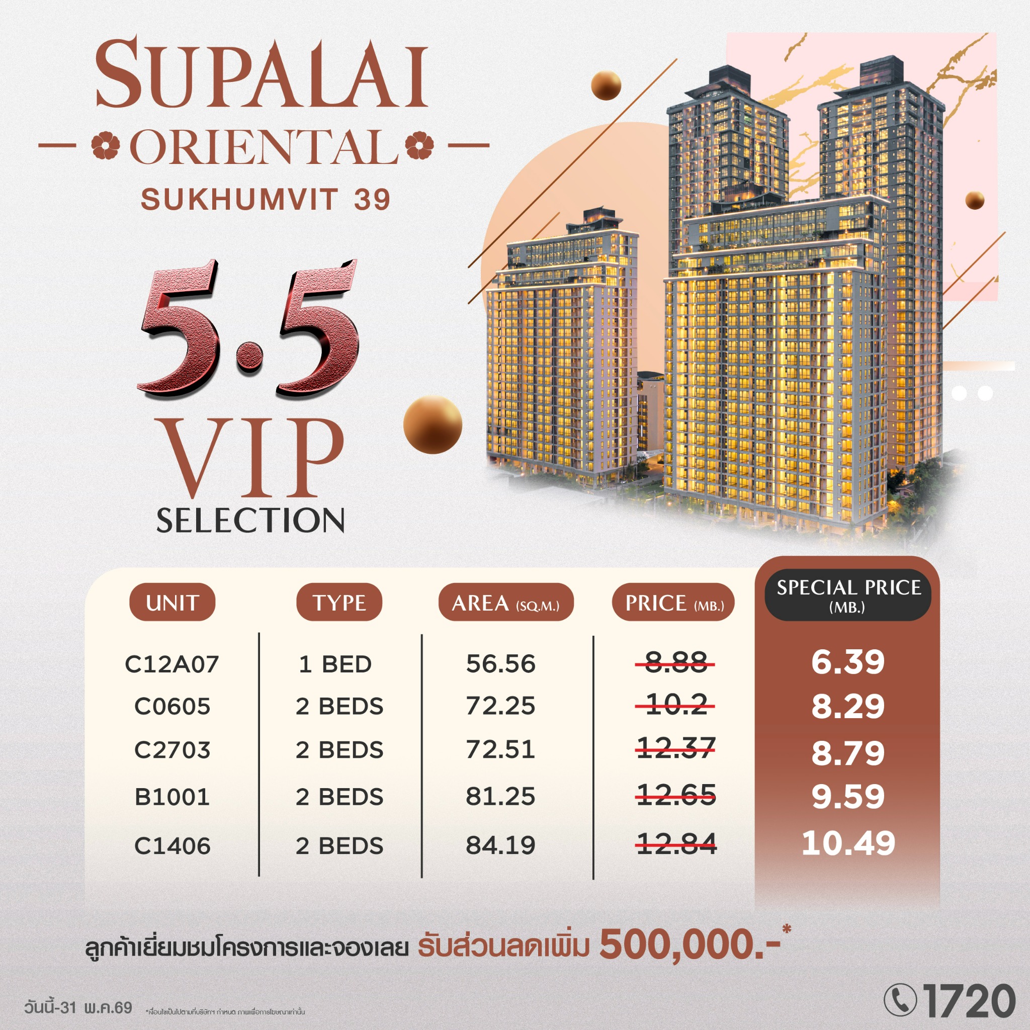 Supalai Facebook ad: รับส่วนลดเพิ่ม 500,000 บาท เมื่อ walk…