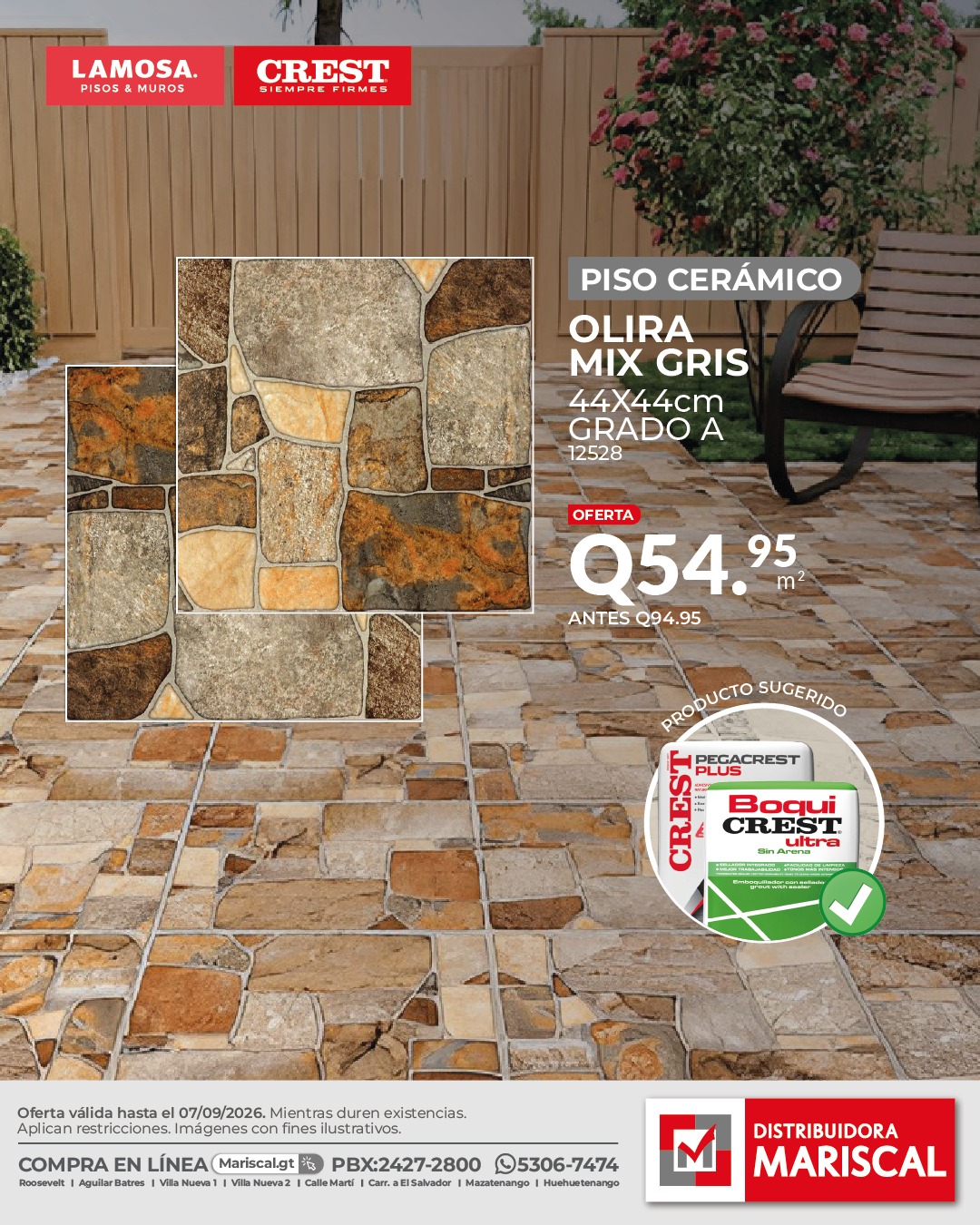 Distribuidora Mariscal Facebook ad: Piso Cerámico Olira Mix Gris 44×44 cm a…