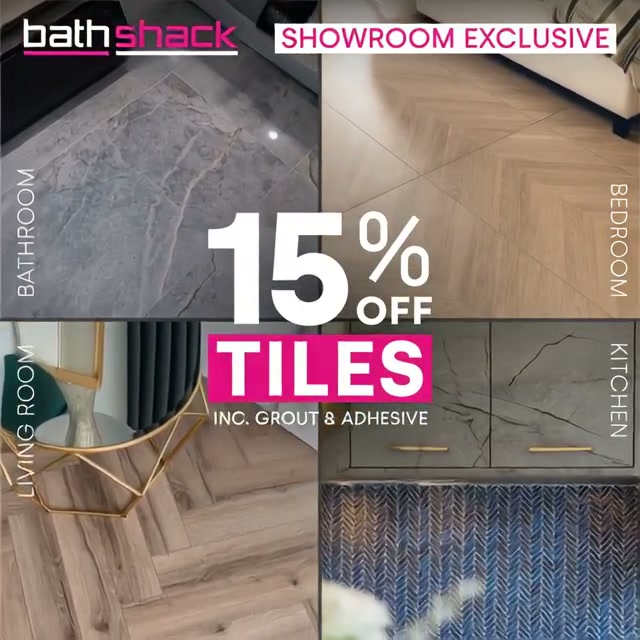 Bath Shack Facebook ad: Extra 15% off tiles in store