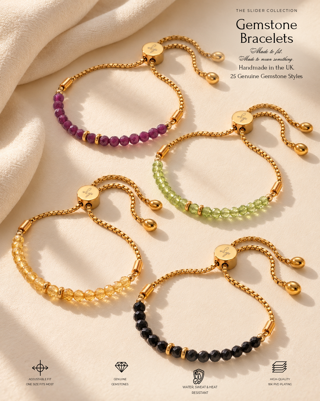Abiza Jewellery Facebook ad: Gemstone Bracelets