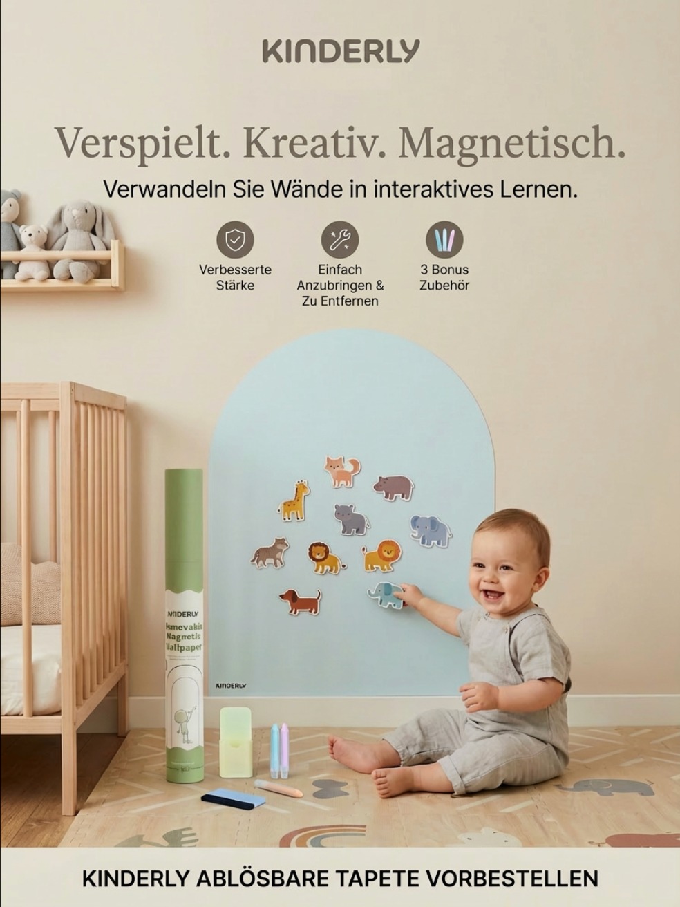Kinderly Baby Facebook ad: Transform your wall into a learning space brimming…