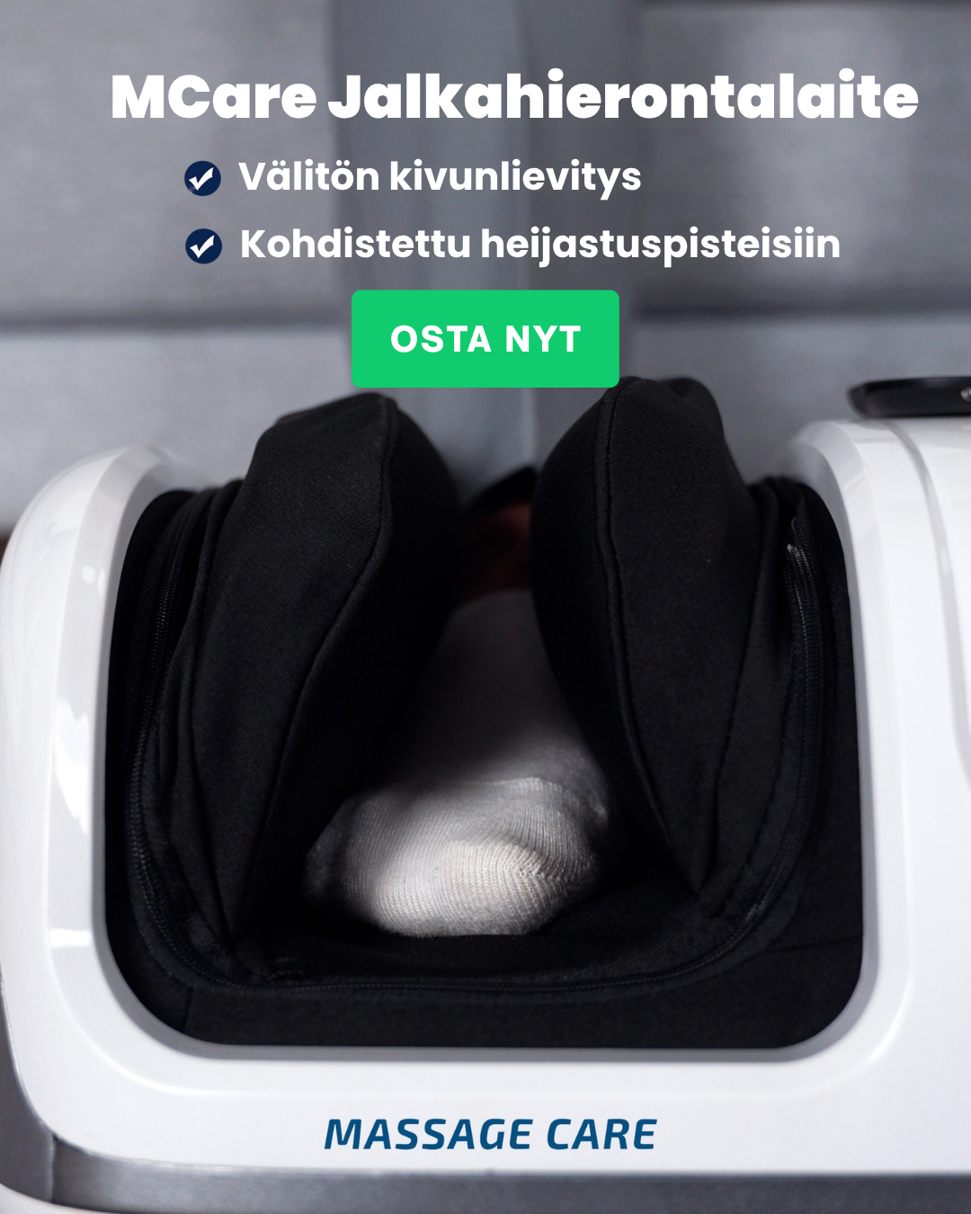 Massage Care Suomi Facebook ad: Lievittää kipua ja arkuutta jalkahieronnalla