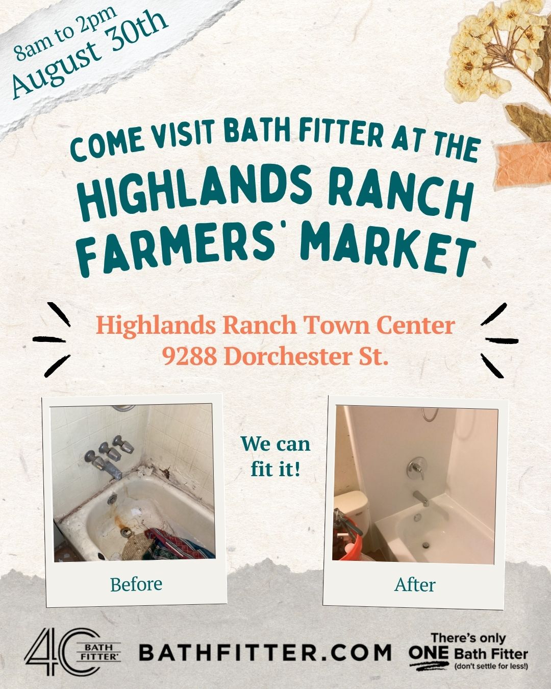 Bath Fitter Facebook ad: Heading to the Highlands Ranch Farmers' Market on…