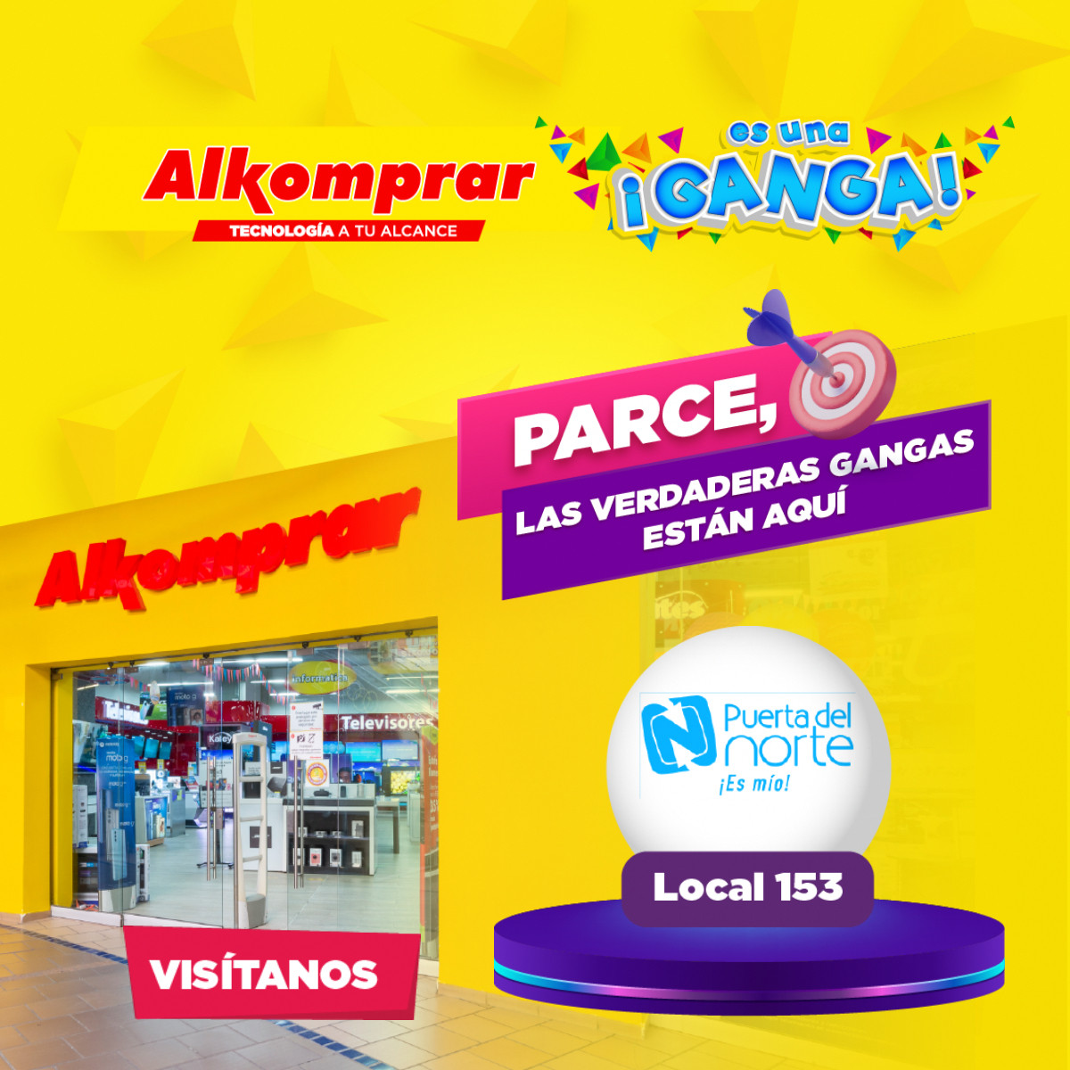 Alkomprar Facebook ad: Visítanos en C.C. Puerta del Norte