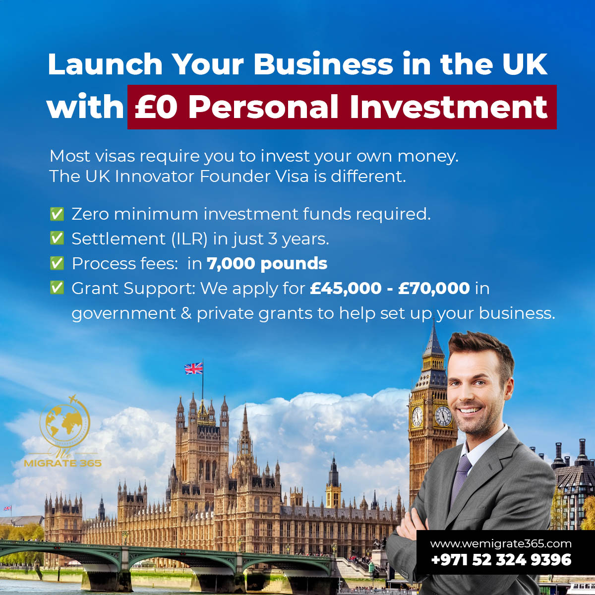 Europe Residency by Investment Facebook ad: only £7,000 process fees.