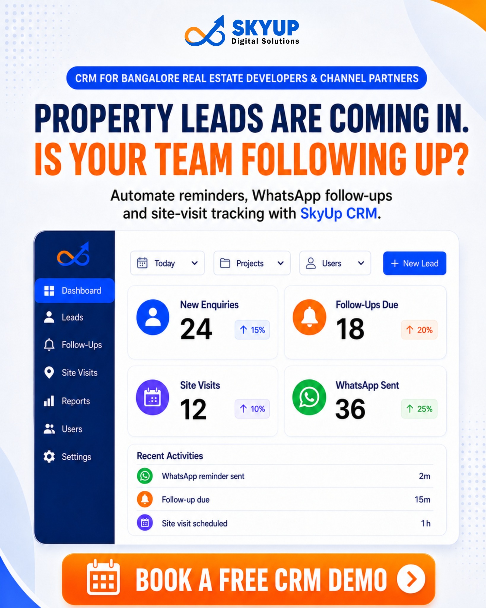 SKYUP Digital Solutions Facebook ad: Property Leads Are Coming In. Is Your Team Following Up?