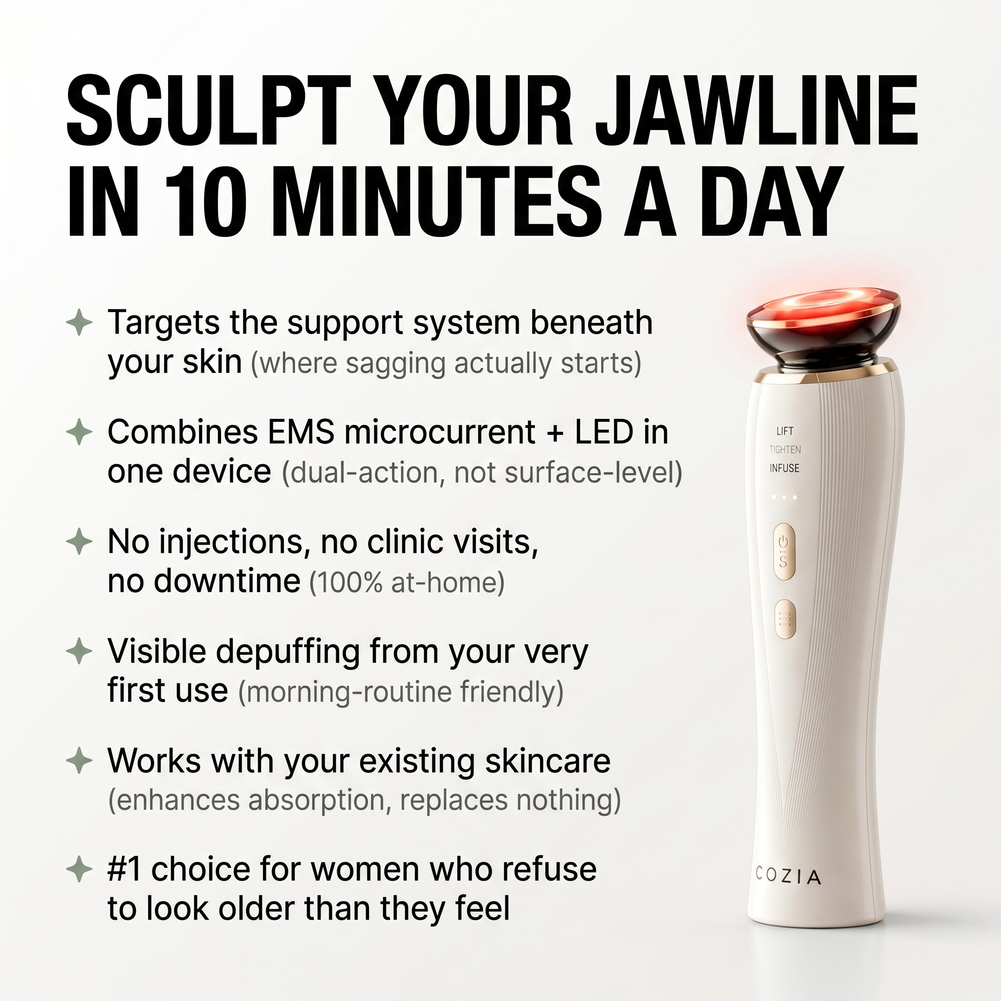 Cozia Facebook ad: Sculpt Your Jawline In 10 Minutes A Day