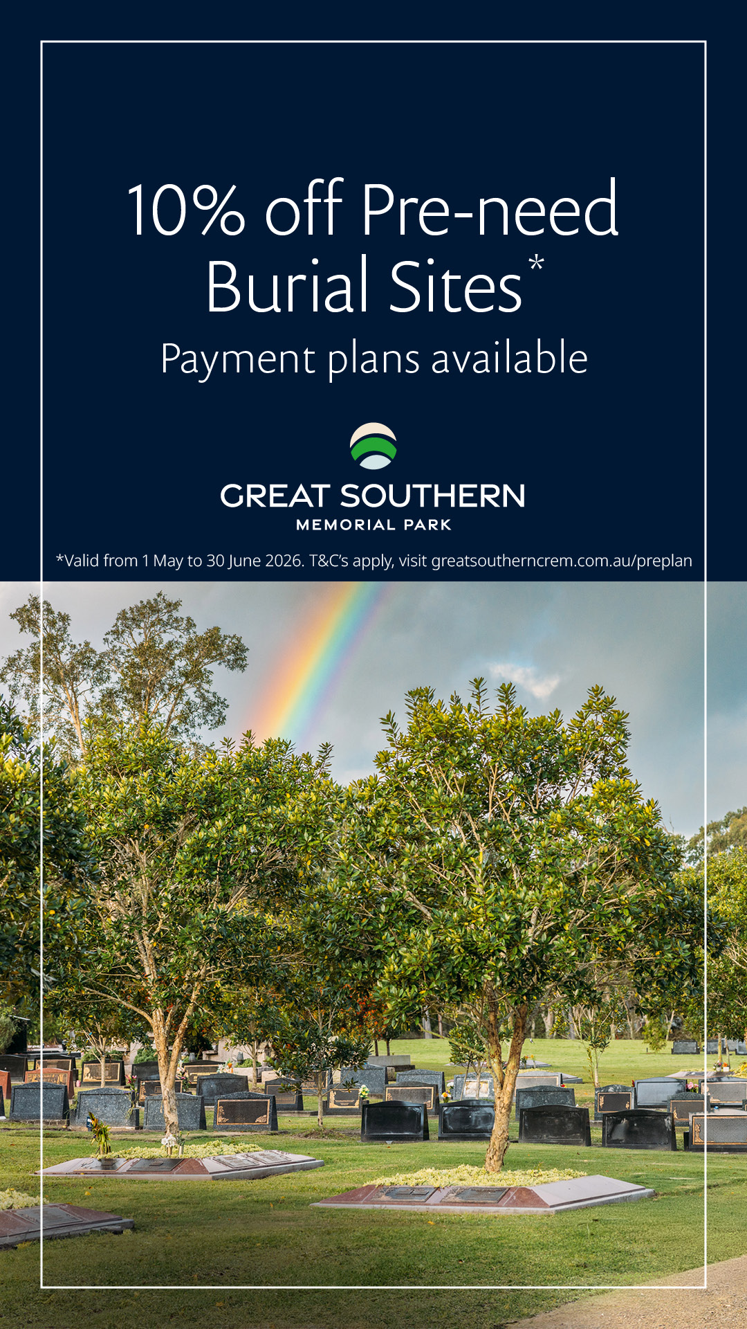 Great Southern Memorial Park Facebook ad from May 18, 2026