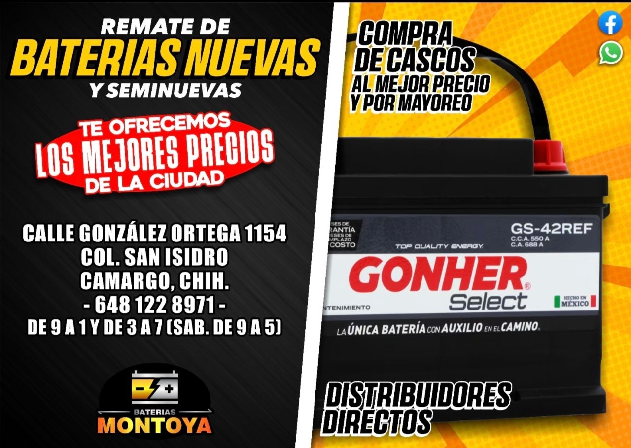 Baterías Montoya Facebook ad: TODA LA BATERIA GONHER EN REMATE!