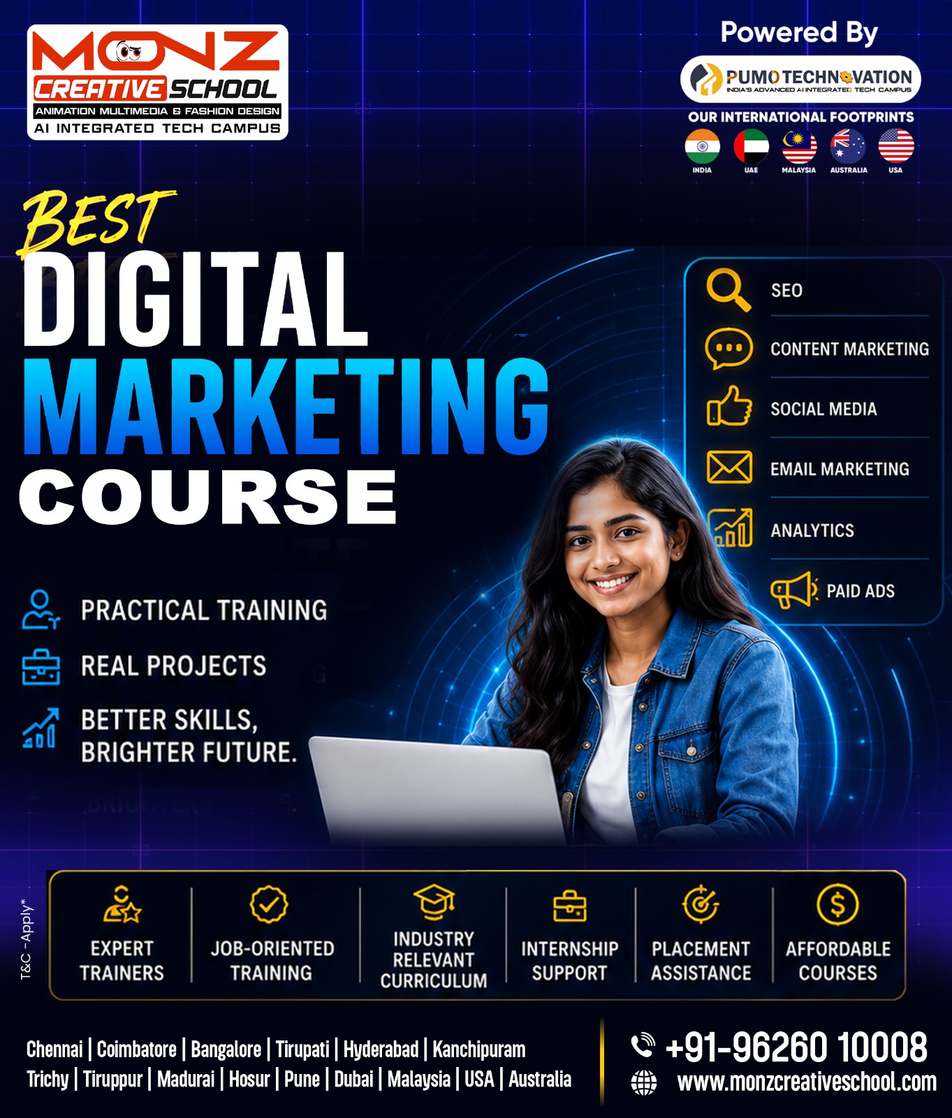 Monz Creative School Facebook ad: Course with Placement