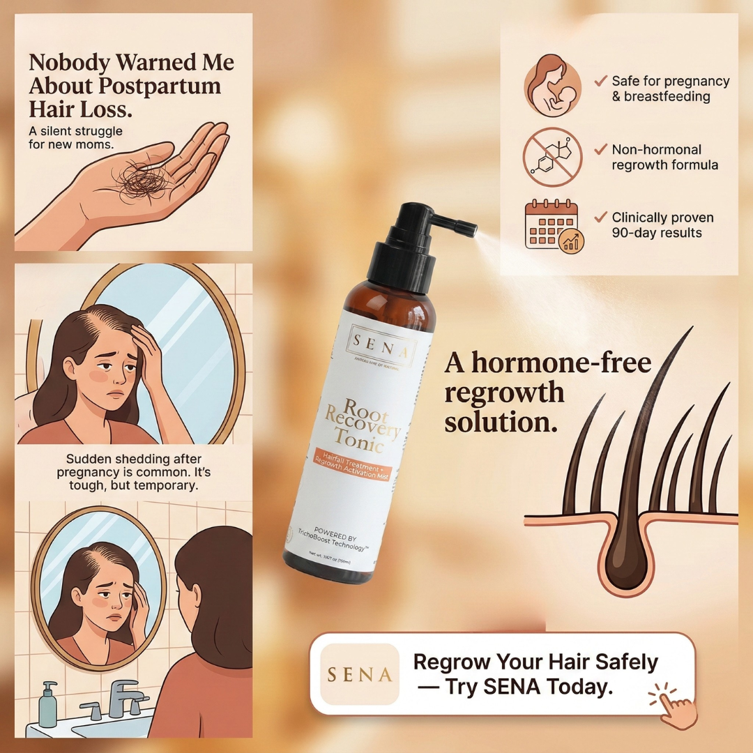 SENA HQ Facebook ad: New Mom? You Do Not Have To Accept Hair Loss