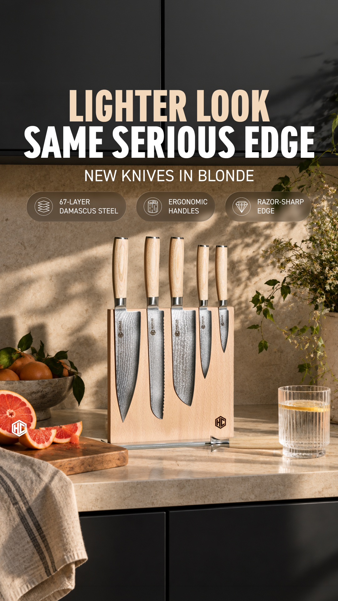 HexClad Facebook ad: New Knives in Blonde