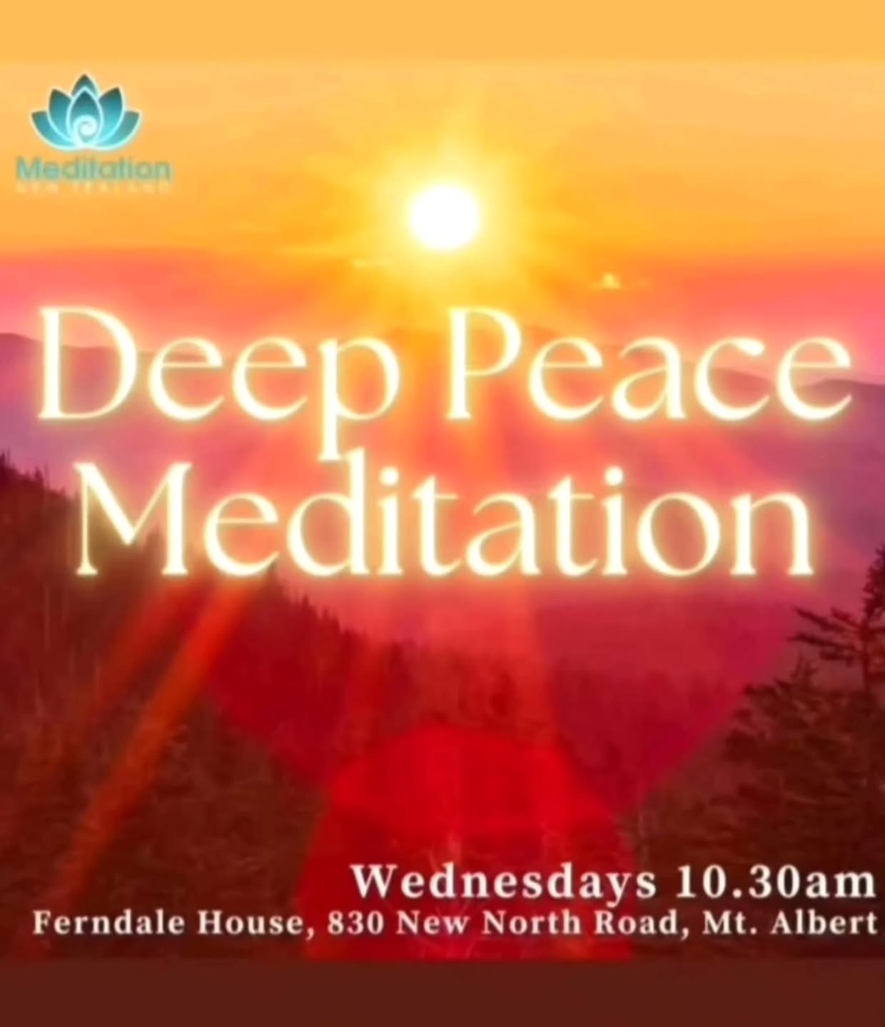 Meditation New Zealand Facebook ad: FREE Class Wednesdays 10.30 am at Ferndale House…