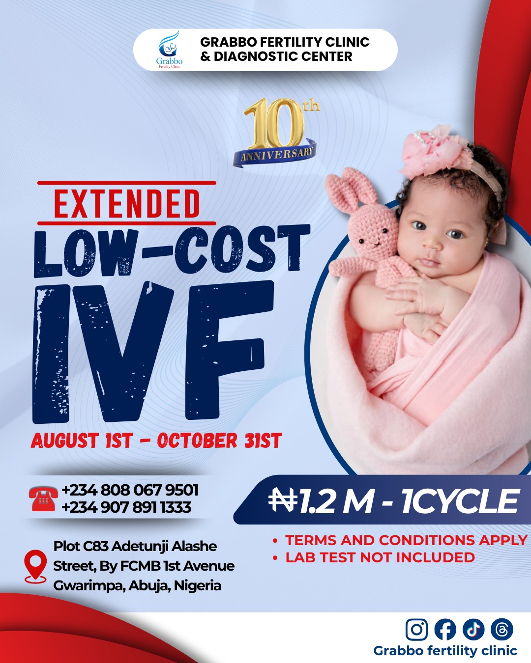 Grabbo Fertility Clinic & Diagnostic Centre Facebook ad: 10 YEARS OF HOPE.