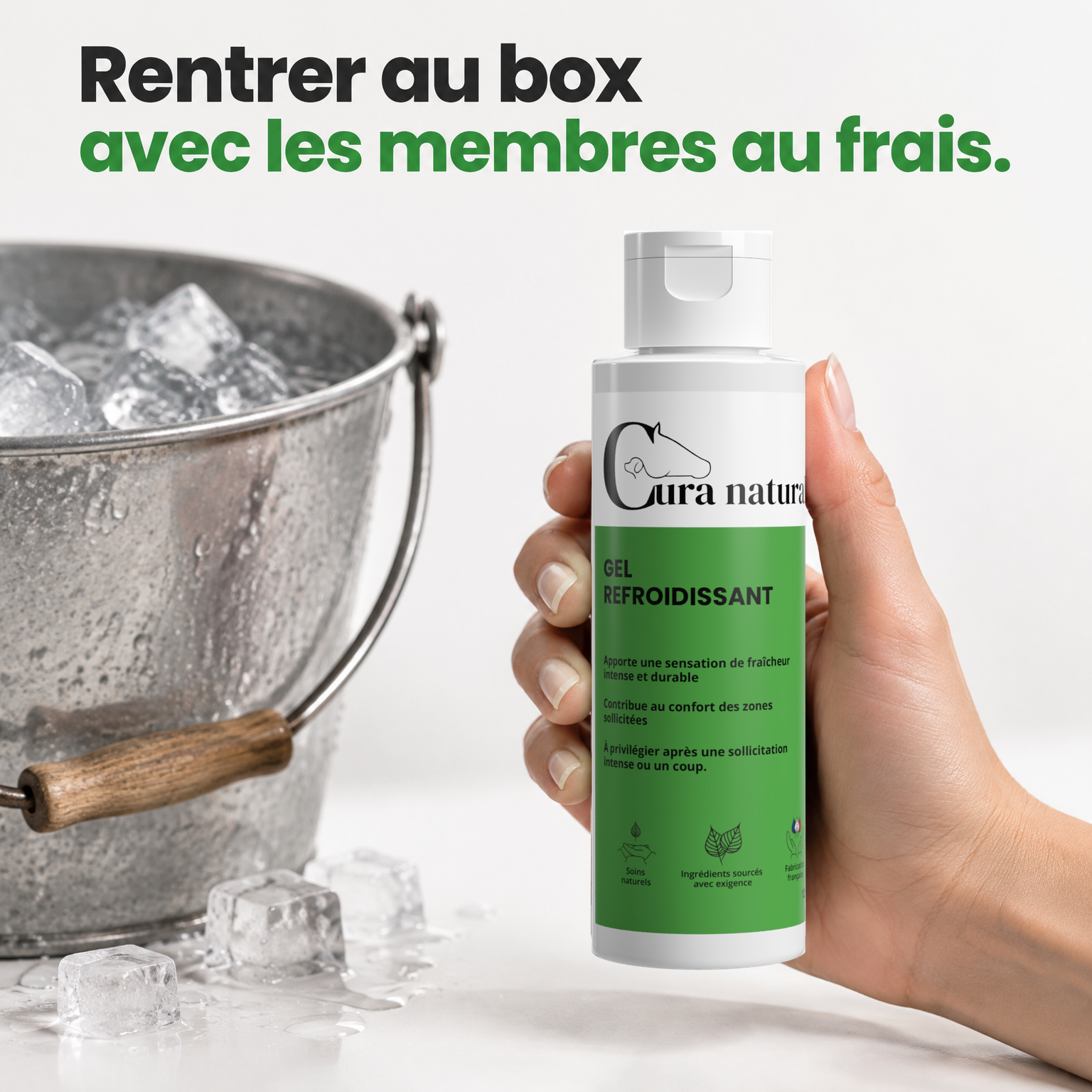 Cura naturale Facebook ad: Gel refroidissant pour cheval · Note 4,9/5