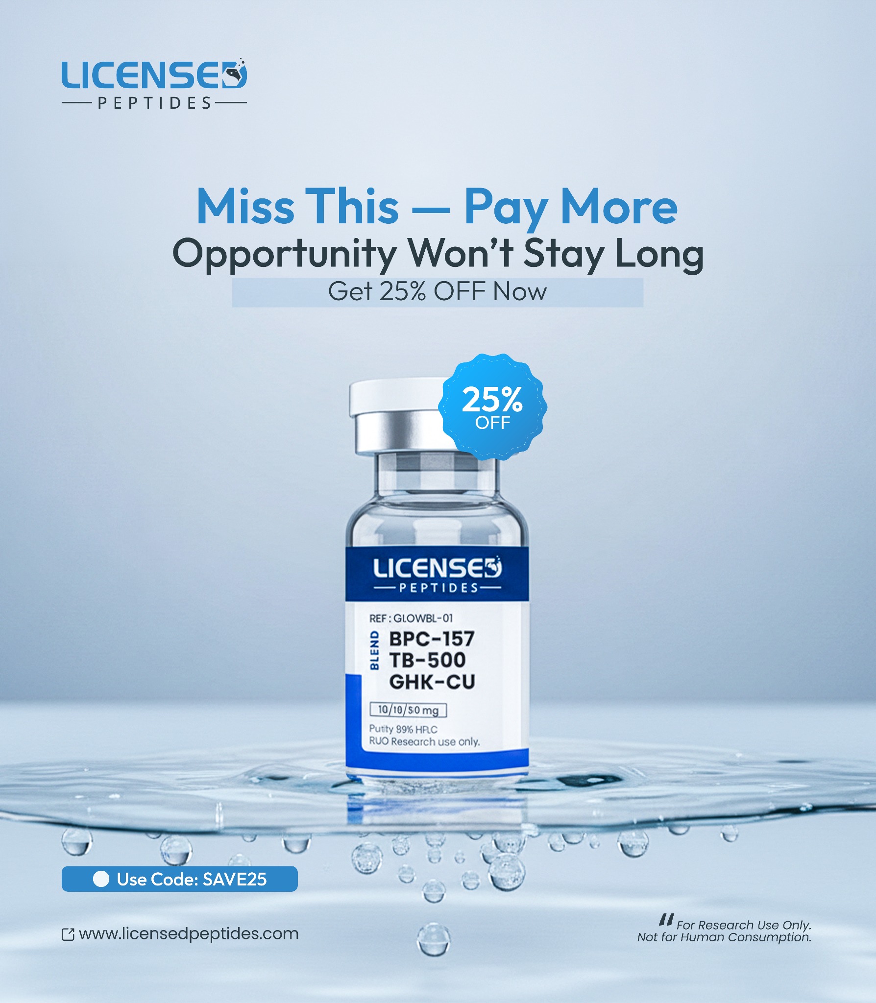 LicensedPeptides.com Facebook ad