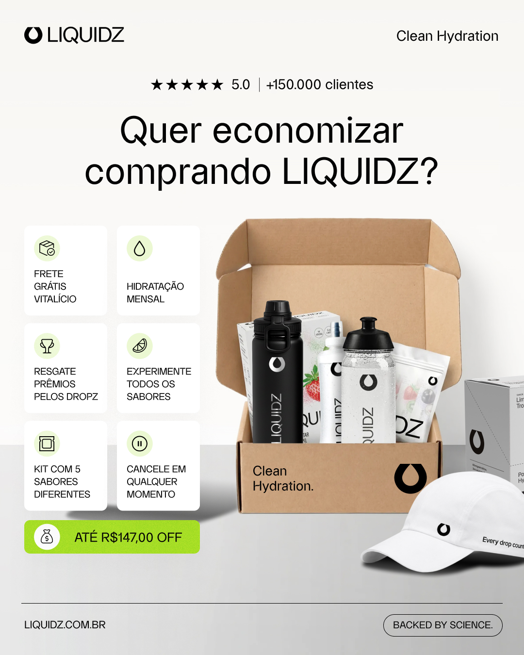LIQUIDZ Facebook ad: Hidratação Funcional. Zero açúcares