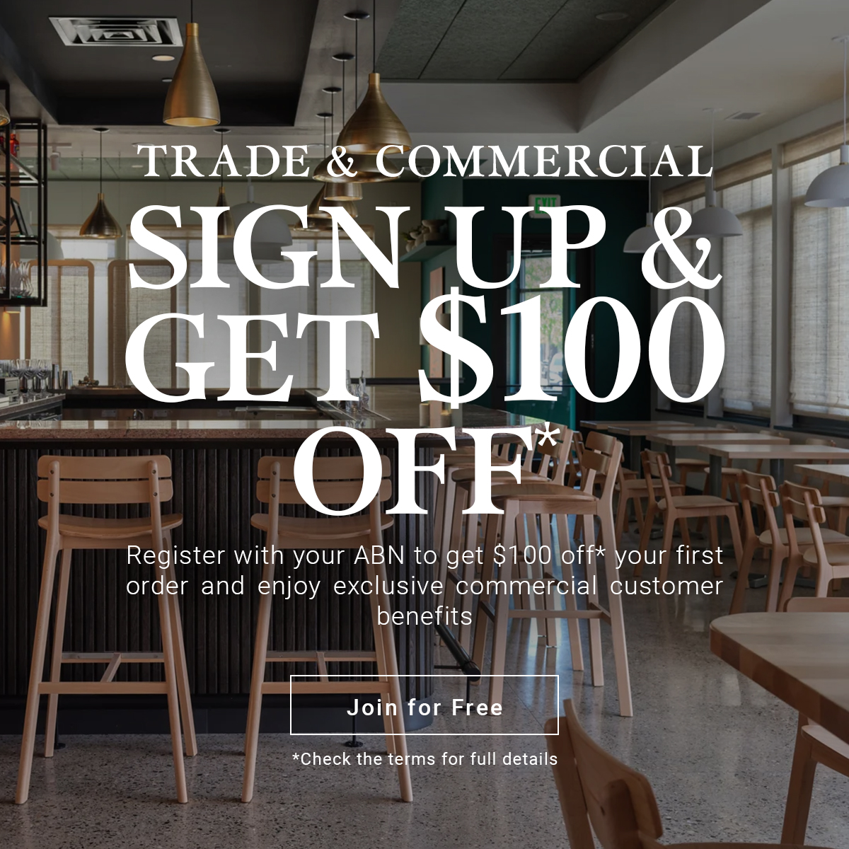 LivingStyles.com.au Facebook ad: Get $100 Commercial Customer Discount