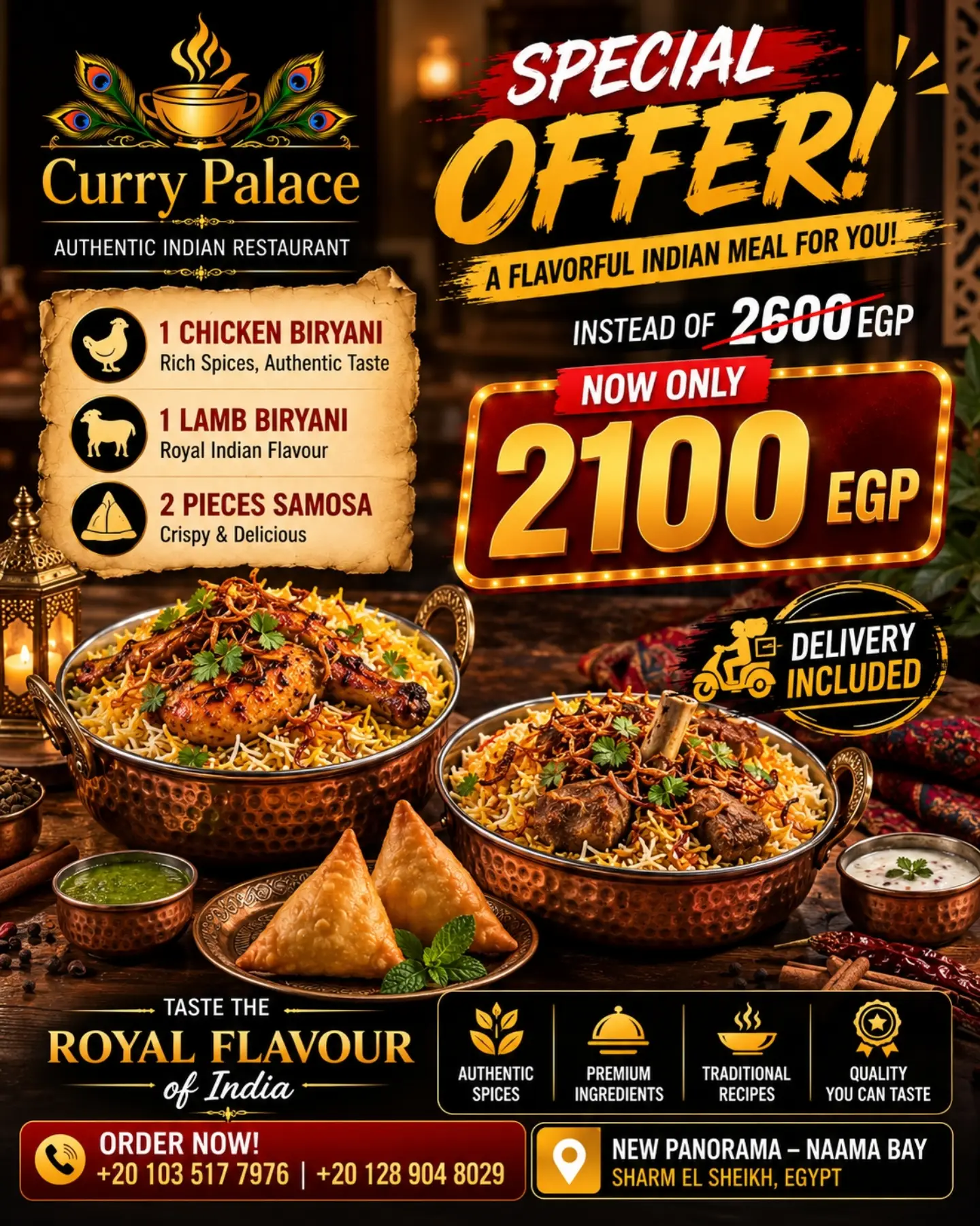 Curry Palace Facebook ad: ONE OFFER. TWO BIRYANIS.