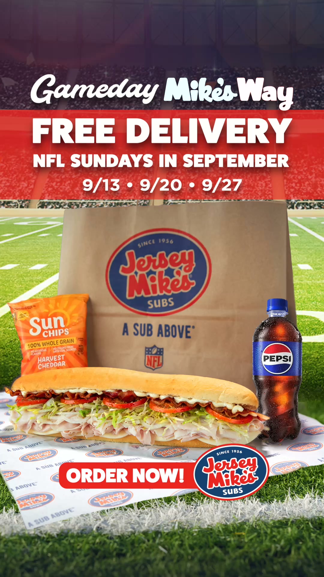 Jersey Mike's Subs Facebook ad: Football Jersey Mike’s and no leaving the couch