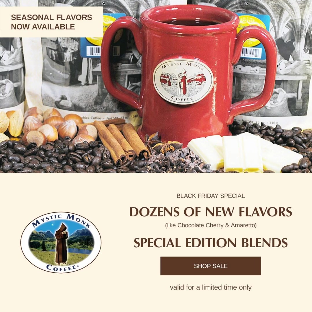 Mystic Monk Coffee Facebook ad