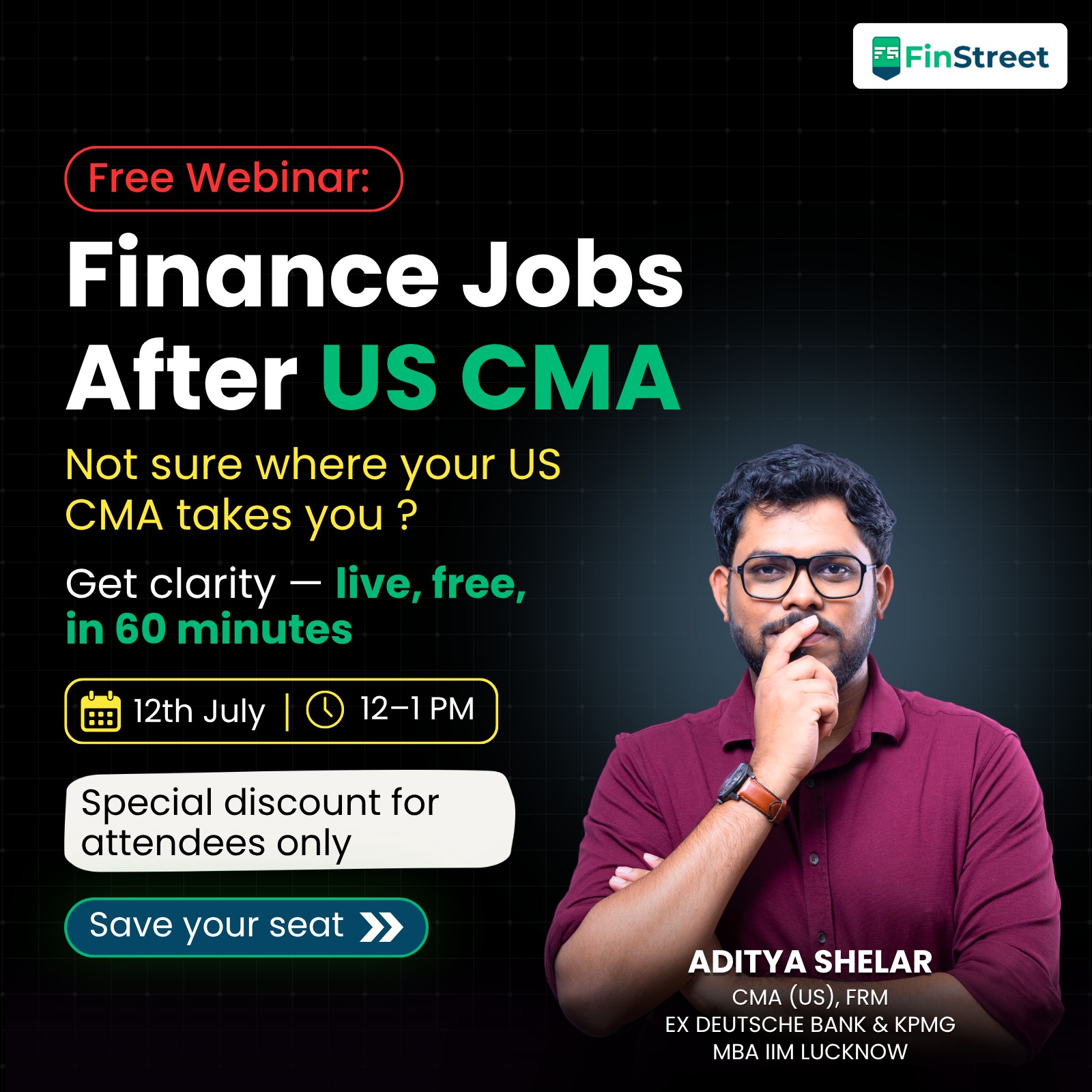 Finstreet Education Facebook ad: Free Live Session: US CMA Career Guide