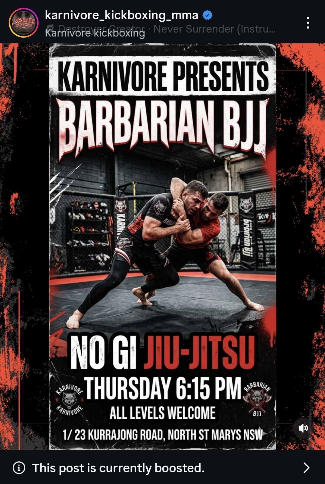 Karnivore kickboxing Facebook ad: KARNIVORE KICKBOXING PRESENTS