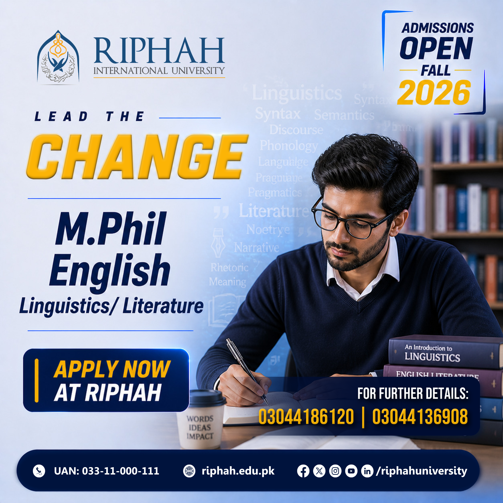 Riphah International University Facebook ad: Admissions Open Fall 2026