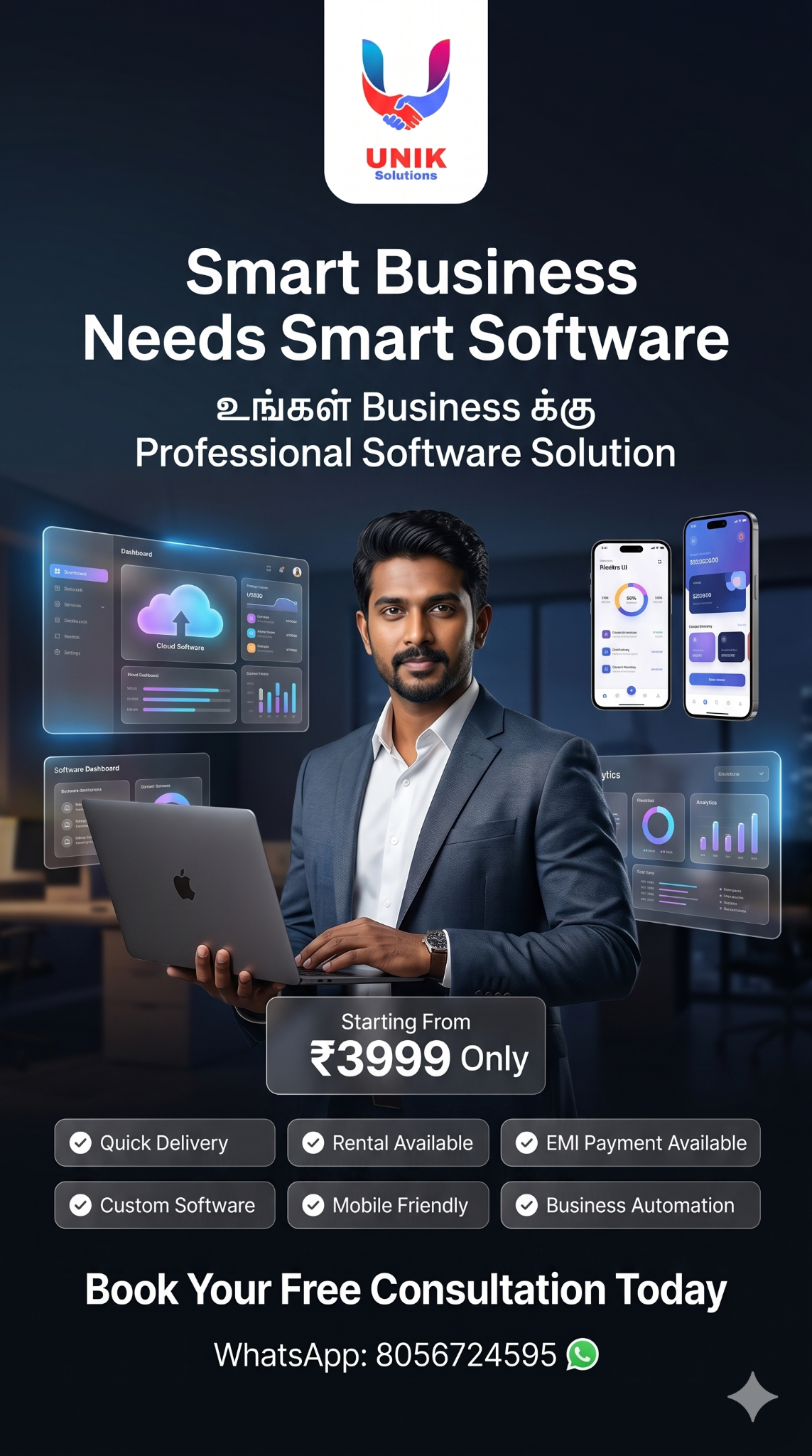 Unik Solutions Facebook ad: Business Software Starting @ ₹3999