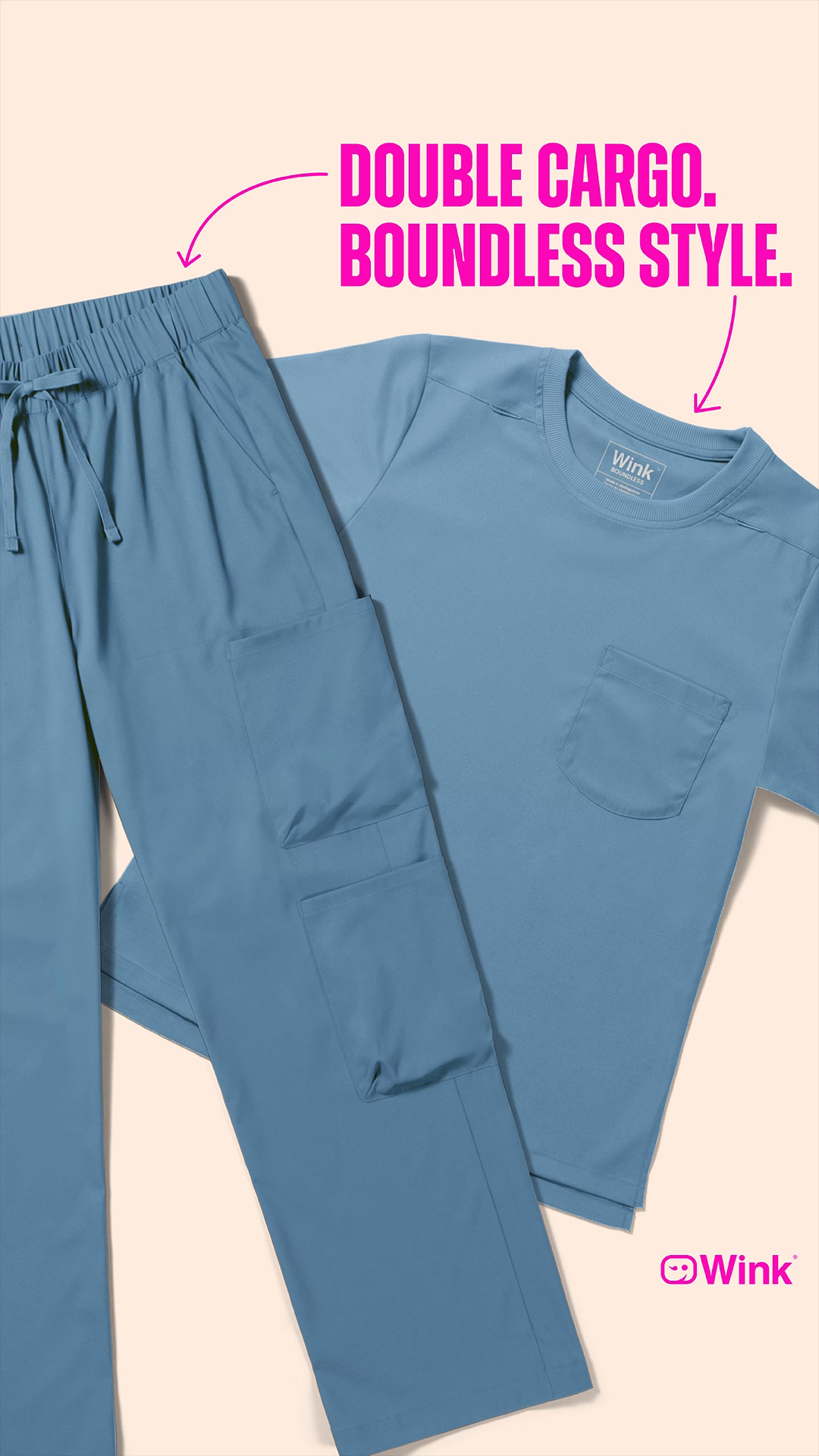 Wink Scrubs Facebook ad: Scrubs in your size, in all your favorite colors.
